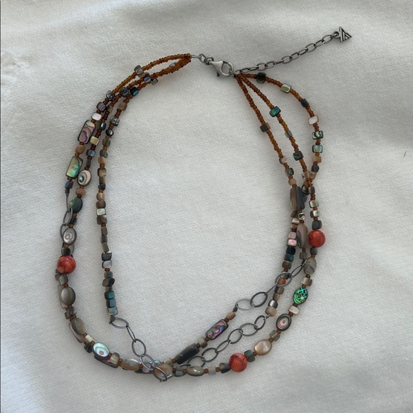 Silpada Natural Shell Stone Bead 3 Strand Choker Necklace - Picture 1 of 5